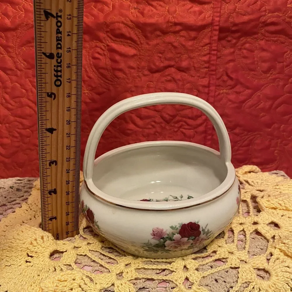 Baum Brothers Formalities Basket Floral Dish Roses Cream Vintage Porcelain Mint‎